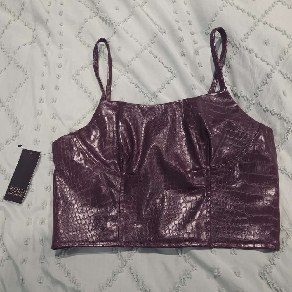 BOLD elements Shiny Purple Croc-Pattern Crop Top